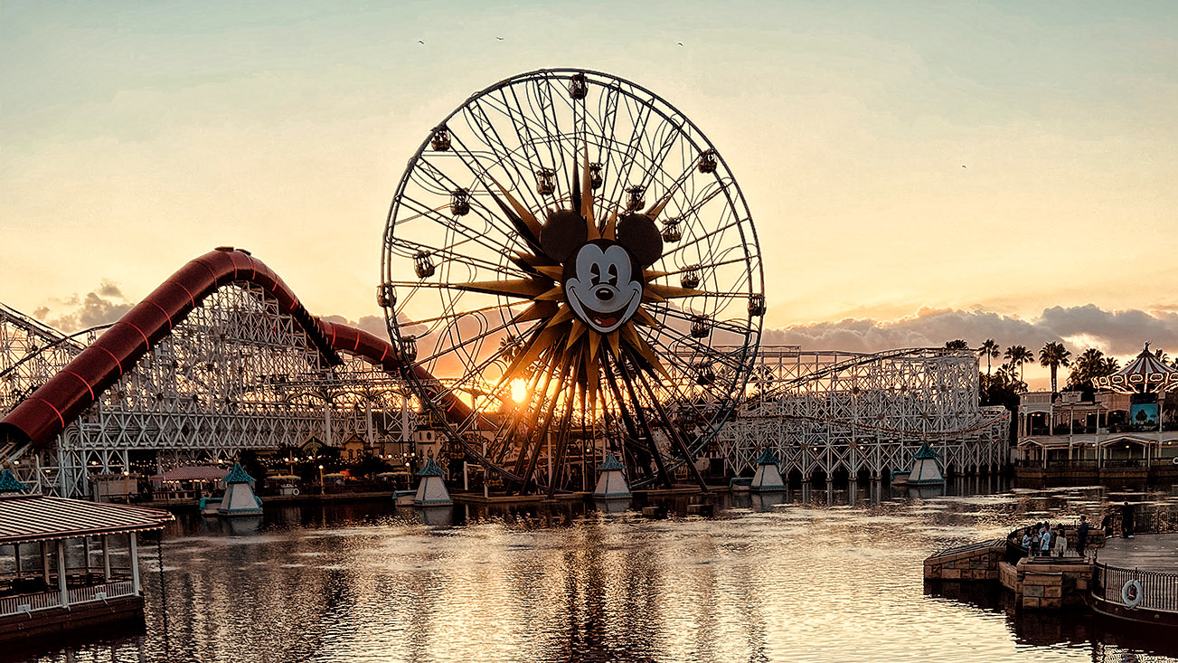 Create magic and memories at Disneyland California Adventure. Enjoy a beautiful California sunset from the ferris wheel.